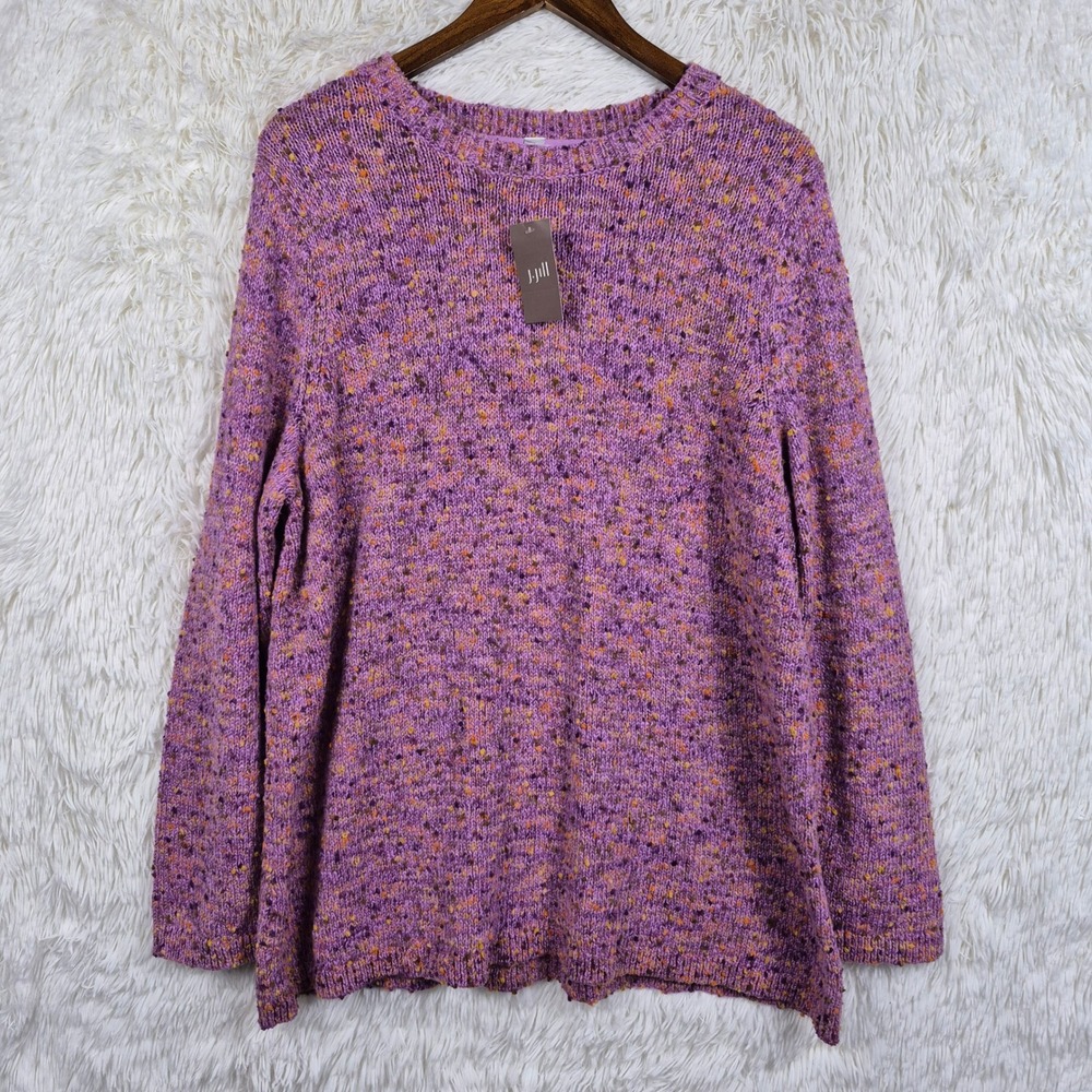NWT J. Jill Purple Multi Color Textured Marl Crew Neck‎ Sweater XL Pink